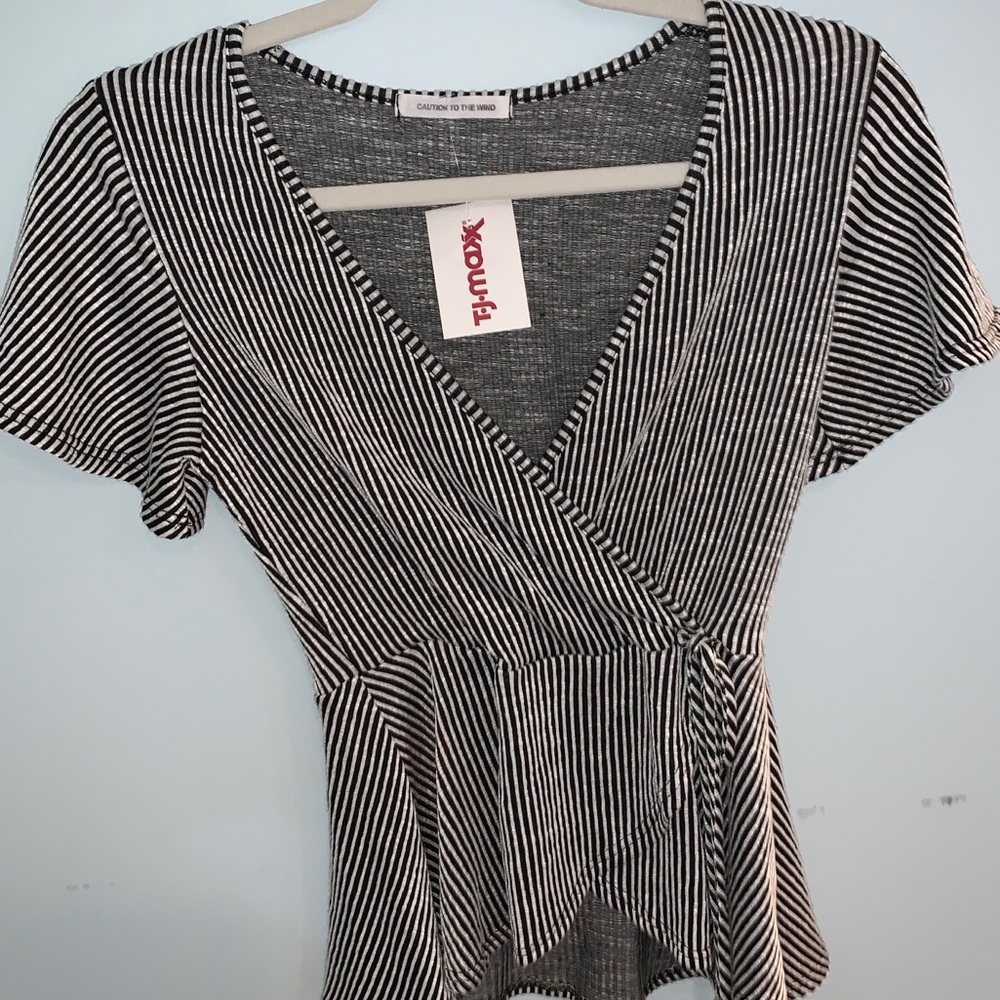 NWT Caution to the wind striped wrap top